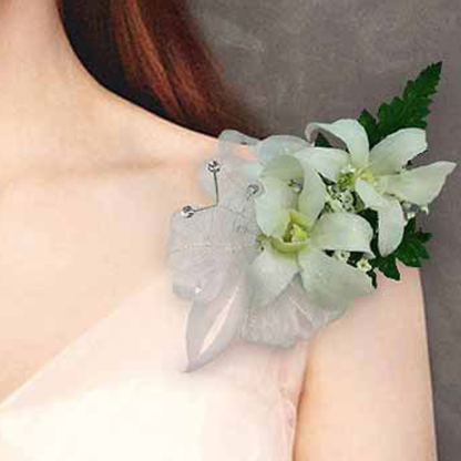 White Dendro Corsage | Floral Express Little Rock