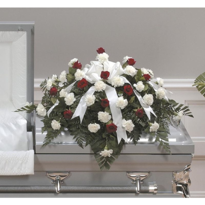 Red & White Casket Cover | Floral Express Little Rock