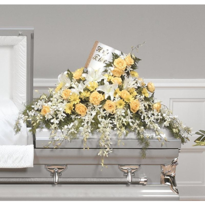 Yellow & White Casket Cover | Floral Express Little Rock